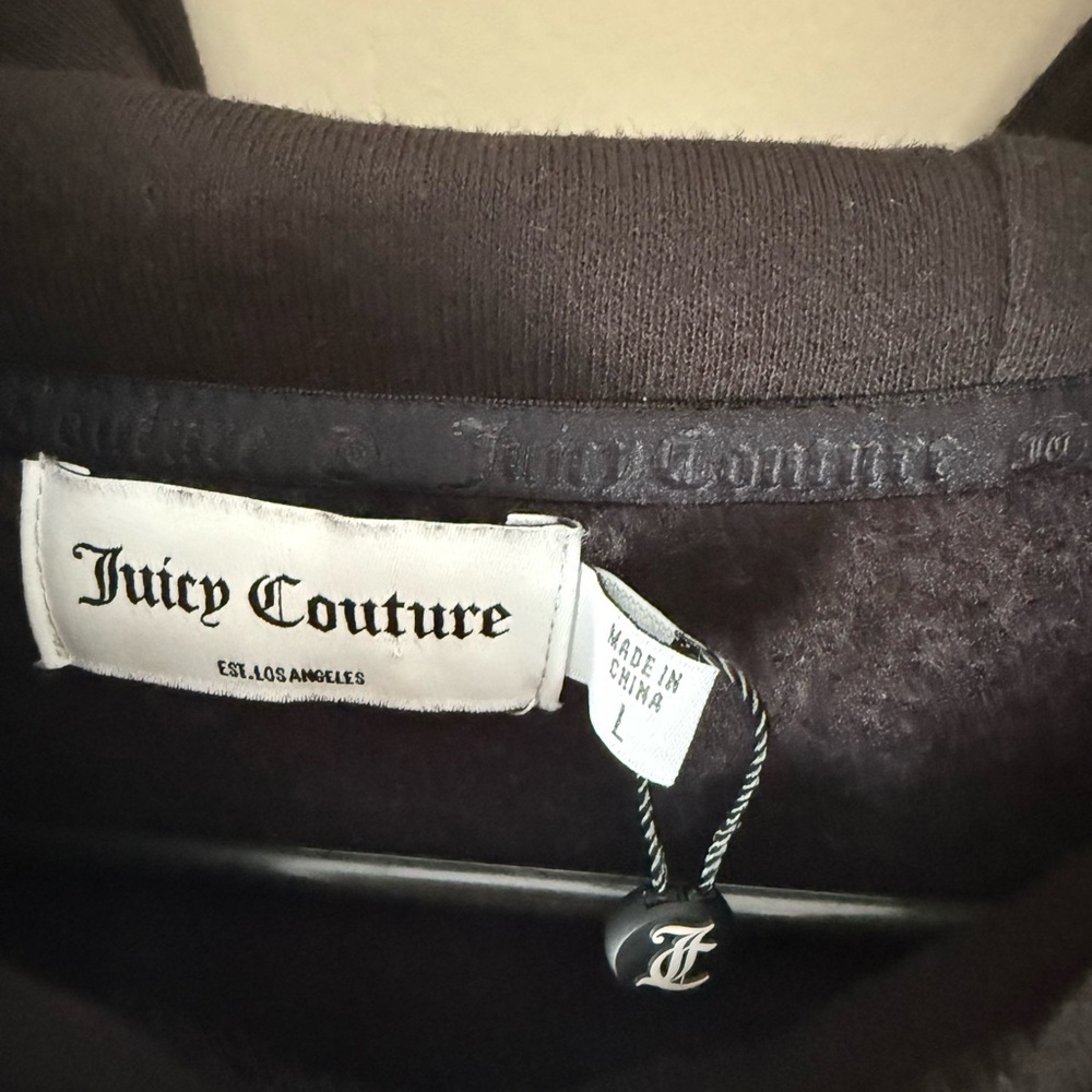 Women's Juicy Couture Cropped Black Hoodie With Embroidery Size L - Picture 3 of 5